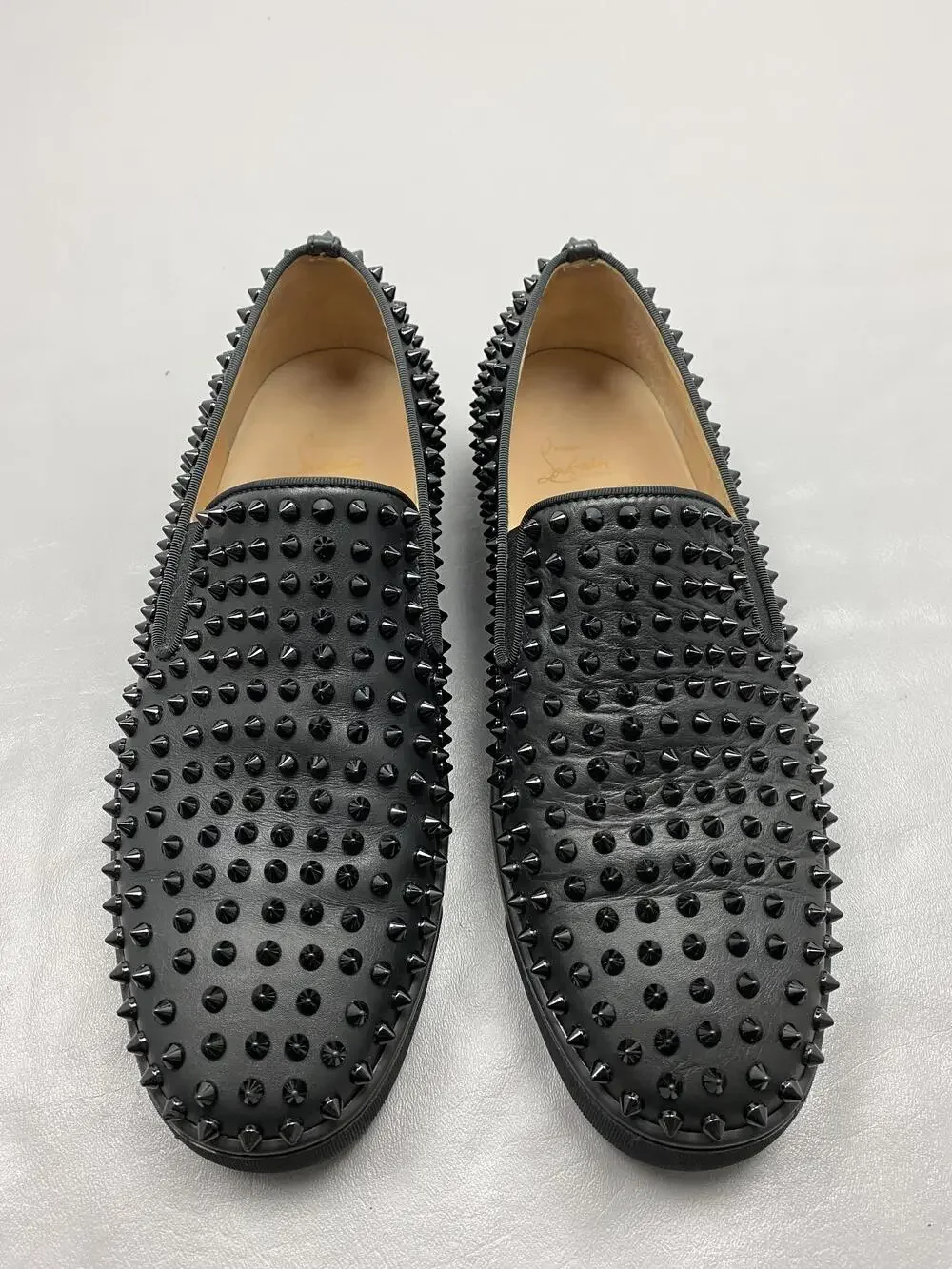 Christian Louboutin Roller-Boat Shoes Mens 13 EU 46 Black Leather Spiked Casual